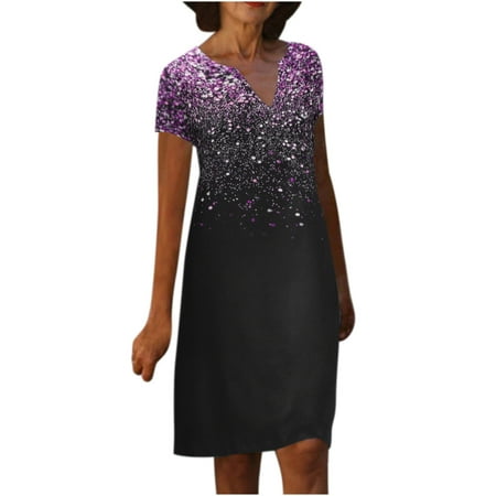 Black Dresses for Women Womens Dresses Women s Fashion Leisure Temperament Pullover Short Sleeve Print Leisure Loose Fit Waist Mid-Skirt Dress Summer Dresses Summer Savings Purple 2XL
Black Dresses for Women Womens Dresses Women s Fashion Leisure Temperament Pullover Short Sleeve Print Leisure Loose Fit Waist Mid-Skirt Dress Summer Dresses Summer Savings Purple 2XL
