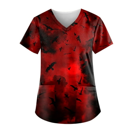 BEBUTTON Womens Scrubs Plus Size V Neck Short Sleeve Tops Loose Printed Nursing Work Uniform Shirts with Pocket Red XL
BEBUTTON Womens Scrubs Plus Size V Neck Short Sleeve Tops Loose Printed Nursing Work Uniform Shirts with Pocket Red XL