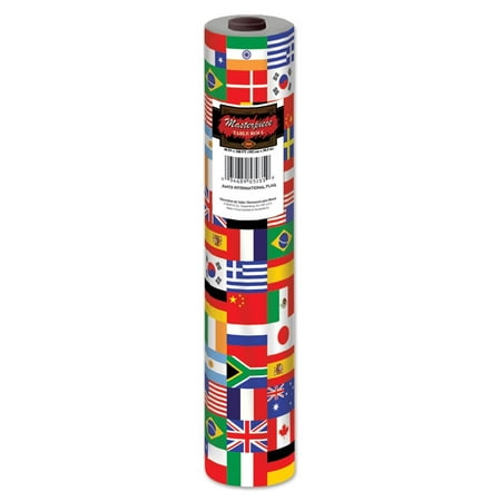 100' Multi-Colored International Flag Disposable Plastic Banquet Party Table Roll