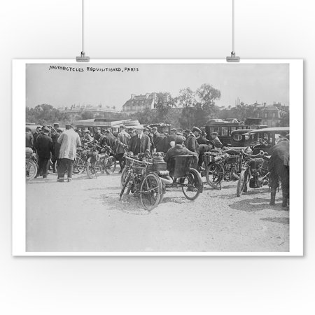 Motorcycles Requisitioned, Paris Photograph (9x12 Art Print, Wall Decor Travel Poster)