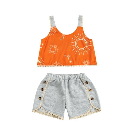 Afunbaby Baby Girls Summer Outfits Camisole and Shorts Leisure Set Sun Moon Print Suspender Tops and Lace Trim Short Pants
Afunbaby Baby Girls Summer Outfits Camisole and Shorts Leisure Set Sun Moon Print Suspender Tops and Lace Trim Short Pants