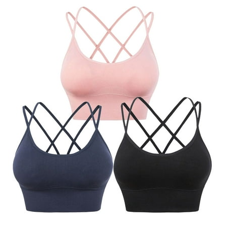 

Spdoo Cross Back Seamless Sports Bra for Women Strappy Criss Cross Cropped Top for Yoga Workout Fitness 3-Pack