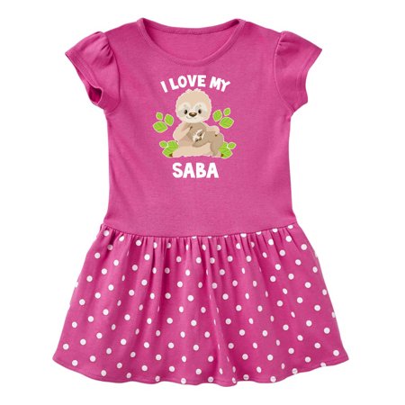 Inktastic Cute Sloth I Love My Saba with Green Leaves Gift Toddler Girl Dress