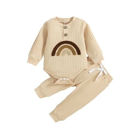 Genuiskids Baby Boys Autumn 2Pcs Outfit Sets Long Sleeve Rainbow Print Romper + Solid Color Drawstring Pants
Genuiskids Baby Boys Autumn 2Pcs Outfit Sets Long Sleeve Rainbow Print Romper + Solid Color Drawstring Pants