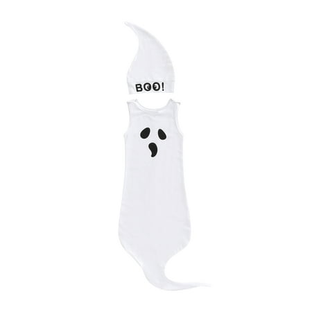 

Halloween Baby Sleeping Bag Cute Ghost Sleeveless Romper Sleeping Bag + Letter Pointed Beanie Hat 2pcs Layette Set Knotted Gown