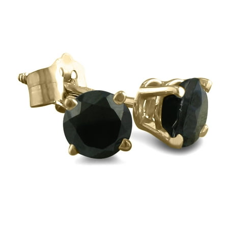 1/4ct Black Diamond Stud Earrings Crafted In 14k Yellow Gold
