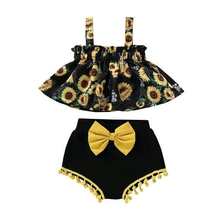 jaweiw Baby Girls 2Pcs Summer Clothes Set Sunflower Printed Suspender Skirt Hem Tops with Bow Decoration Triangle Shorts
jaweiw Baby Girls 2Pcs Summer Clothes Set Sunflower Printed Suspender Skirt Hem Tops with Bow Decoration Triangle Shorts