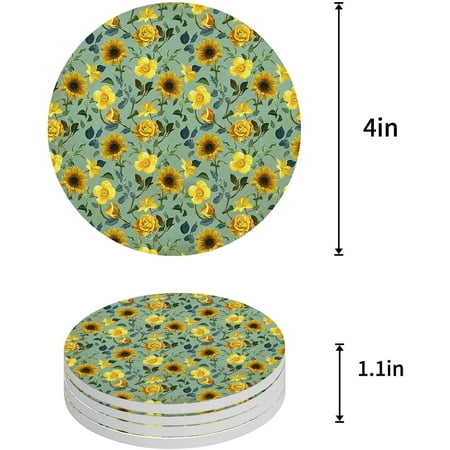 ZHANZZK Retro Sunflowers and Yellow Flowers Green Set of 4 Round Coaster for Drinks Absorbent Ceramic Stone Coasters Cup Mat with Cork Base for Home Kitchen Room Coffee Table Bar Decor
ZHANZZK Retro Sunflowers and Yellow Flowers Green Set of 4 Round Coaster for Drinks Absorbent Ceramic Stone Coasters Cup Mat with Cork Base for Home Kitchen Room Coffee Table Bar Decor