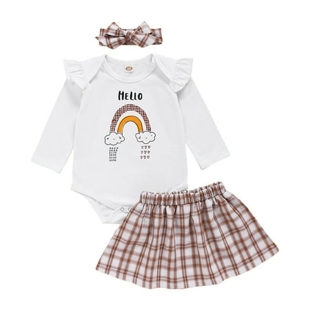 Infant Baby Girl Clothes Baby Girl Outfits Ruffle Long Sleeve Letter Print Romper Tops Plaid Skirt Headband 3PCS Clothing Set 9-12 Months
Infant Baby Girl Clothes Baby Girl Outfits Ruffle Long Sleeve Letter Print Romper Tops Plaid Skirt Headband 3PCS Clothing Set 9-12 Months