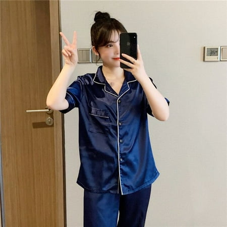 QWZNDZGR Solid Color Sleepwear Couple Silk Satin Pajama Sets Short sleeve Pyjamas Home Clothes Pijama Women Men Loungewear Plus Size Pjs
QWZNDZGR Solid Color Sleepwear Couple Silk Satin Pajama Sets Short sleeve Pyjamas Home Clothes Pijama Women Men Loungewear Plus Size Pjs