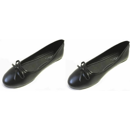 Shoes8teen 2 Pair Womens Round Toe Ballet Flats 8500 Black/Black 7