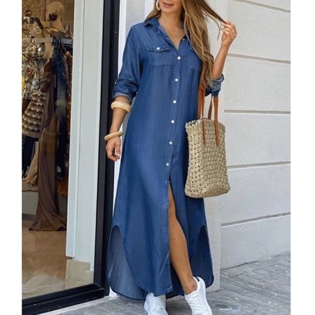 HAWEE Womens Long Sleeve Print Shirt Floral Dress Chic Button Down Rolled-Up Sleeve Long Cotton Blouse Maxi Dress
HAWEE Womens Long Sleeve Print Shirt Floral Dress Chic Button Down Rolled-Up Sleeve Long Cotton Blouse Maxi Dress