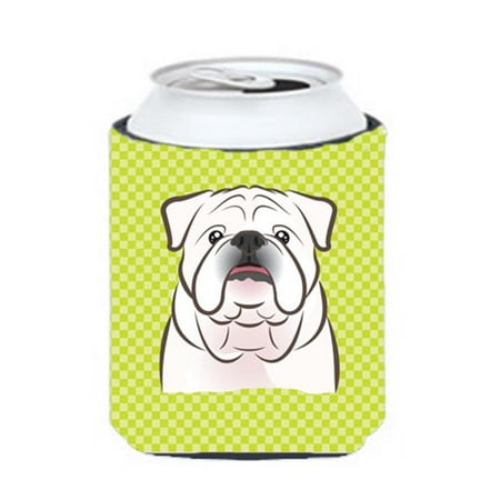 Checkerboard Lime Green White English Bulldog Can Or Bottle Hugger, 12 Oz.