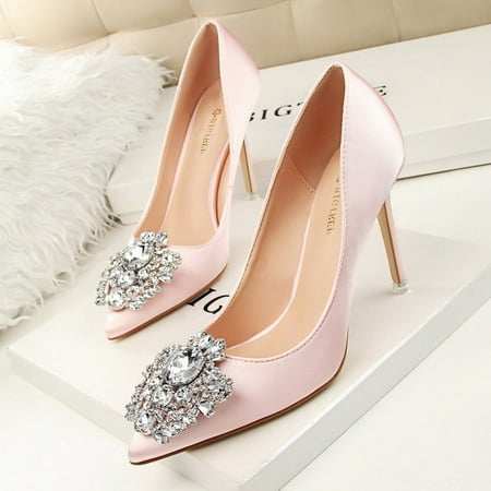 Womens Rhinestone Satin Pumps Evening Party High Heel Pumps Wedding Bridal Stilettos Shoes
Womens Rhinestone Satin Pumps Evening Party High Heel Pumps Wedding Bridal Stilettos Shoes