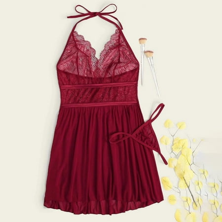 MIARHB Women Lace Screen Stitching Nightdress Backless V-Neck Lingerie With Thong Set
MIARHB Women Lace Screen Stitching Nightdress Backless V-Neck Lingerie With Thong Set