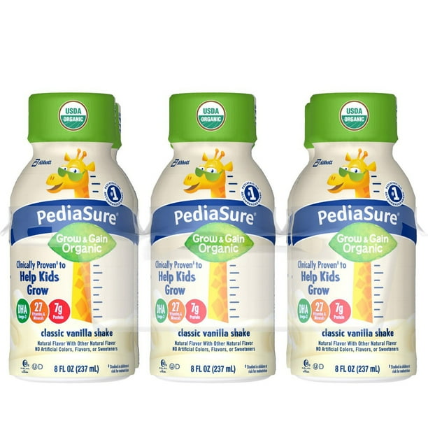 PediaSure Organic Kid’s Nutrition Shake, Non-GMO, No Artificial Flavors Or Colors, No Artificial Growth Hormones, 7g Protein, 32mg DHA Omega-3, Vanilla, 8 fl oz, 6 Count