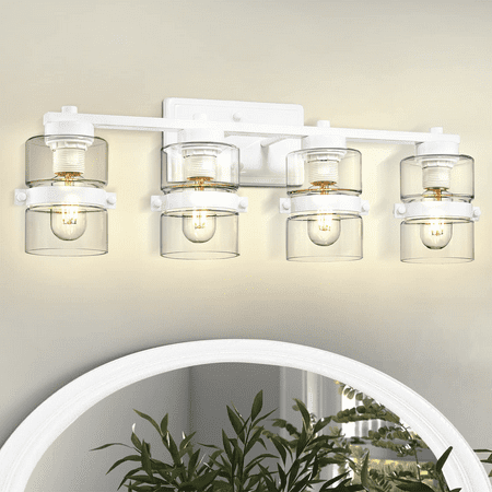 4-Light White Vanity Lighting Fixture Modern Bathroom Light Fixtures Over Mirror with Clear Glass White Finish
4-Light White Vanity Lighting Fixture Modern Bathroom Light Fixtures Over Mirror with Clear Glass White Finish