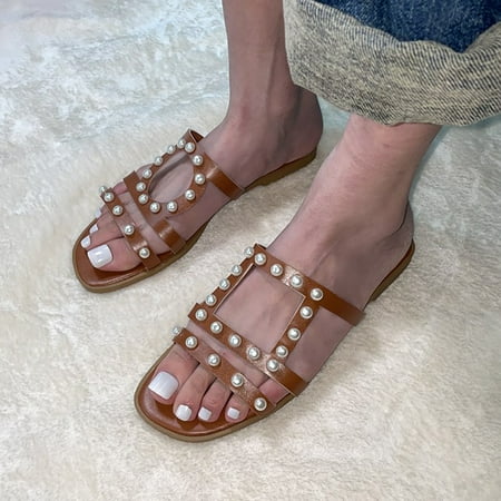 XIAQUJ Ladies Summer Fashion Flat Square Open Toe Classic Pearl Hollowed Out Party Slippers Sandals for Women Brown 7.5(39)
XIAQUJ Ladies Summer Fashion Flat Square Open Toe Classic Pearl Hollowed Out Party Slippers Sandals for Women Brown 7.5(39)