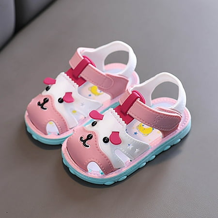 

Relanfenk Girls Sandals Boys Summer Cartoon Dog Closed Toe Slip Rubber Sole Toddler First Walkers Shoes
