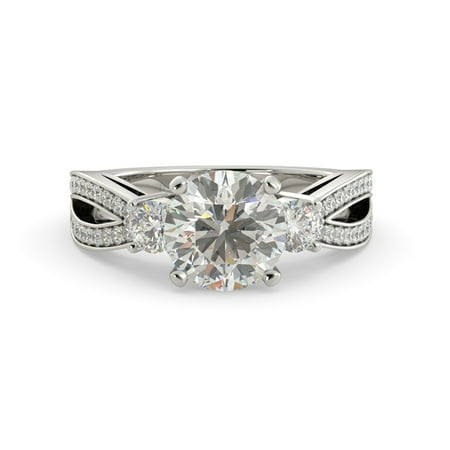 2.80 dwt Round C&C Moissanite & Diamond 3 Stone Engagement Ring 14k White Gold