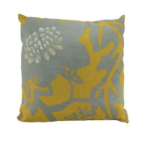 18 Inch Polyester Goldenrod Yellow and Grey Floral Throw Pillow