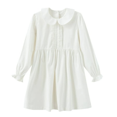 Marsgoo Toddle Kids Girls Boys 100% Cotton Long Sleeve Nightgown Nightdress for Girls (Size 2 Toddler-14 Years)(White 14 Years)