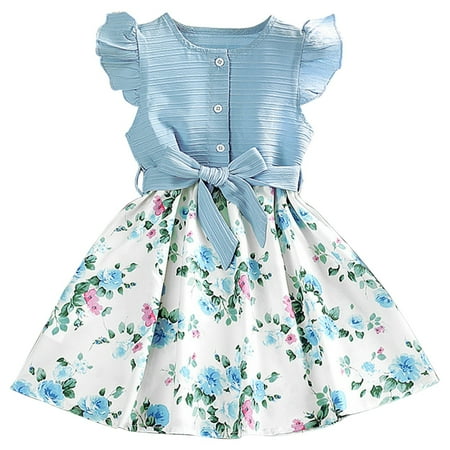 BSDHBS Girls Dresses Girls Dress Summer Children s Clothing Flying Sleeves Stitching Printed Princess Dress Children s Clothing