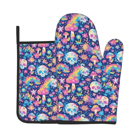 Lukts mushroom Skull rainbow color Print Kitchen Heat-Resistant Gloves and Spacers 2pcs Set Suitable for Baking and Cooking
Lukts mushroom Skull rainbow color Print Kitchen Heat-Resistant Gloves and Spacers 2pcs Set Suitable for Baking and Cooking
