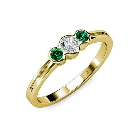 Diamond (SI2-I1 G-H) and Emerald Three Stone Ring 0.52 ct tw in 14K Yellow Gold.size 6.0
Diamond (SI2-I1 G-H) and Emerald Three Stone Ring 0.52 ct tw in 14K Yellow Gold.size 6.0