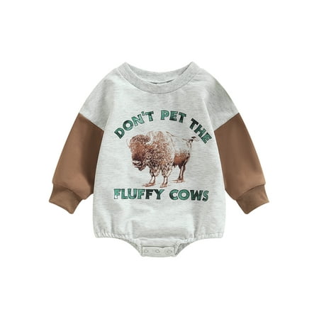 Meihuida Baby Girls Boys Romper Long Sleeve O Neck Letter Cow Print Playsuit