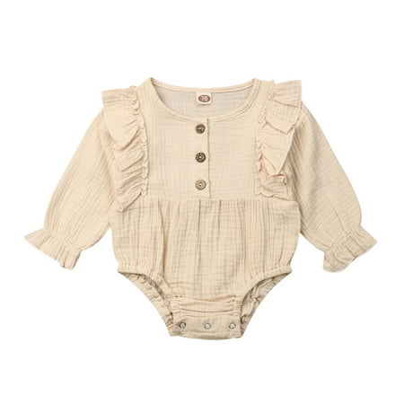 Canrulo Newborn Baby Girl Romper Long Sleeve Ruffle Cotton Linen Bodysuit Button Jumpsuit Clothes Beige 12-18 Months
Canrulo Newborn Baby Girl Romper Long Sleeve Ruffle Cotton Linen Bodysuit Button Jumpsuit Clothes Beige 12-18 Months