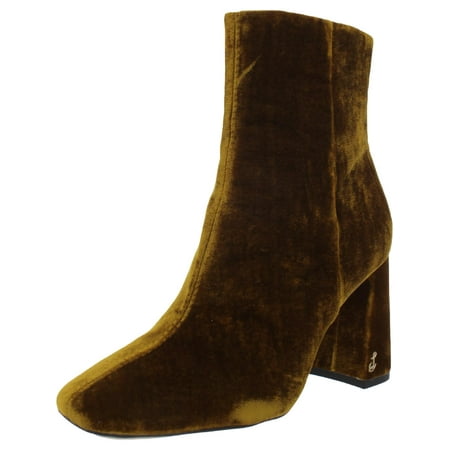 Sam Edelman Womens CODIE Velvet Block Heel Ankle Boots Brown 6 Medium (B M)
