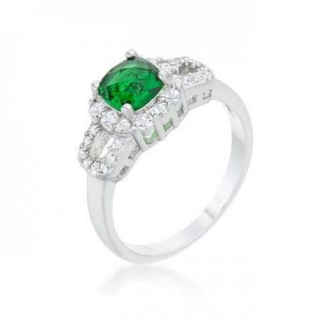 Liz 1.1ct Emerald Cubic Zirconia Rhodium Classic Ring - Size 5