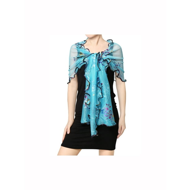 Women's Floral Prints Mesh Shiny Semi Sheer Long Scarf Bandana