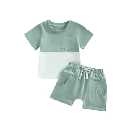 CIYCuIT 0-3T Toddler Baby Boys Clothes Summer Outfit Patchwork Short Sleeve T-Shirt Tops Drawstring Shorts Set