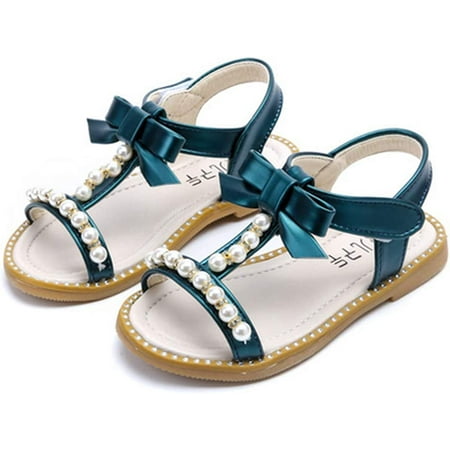 Girl’s Rhinestone Open Toe Beach Sandal Summer Fashion Beaded Princess Flats Shoes