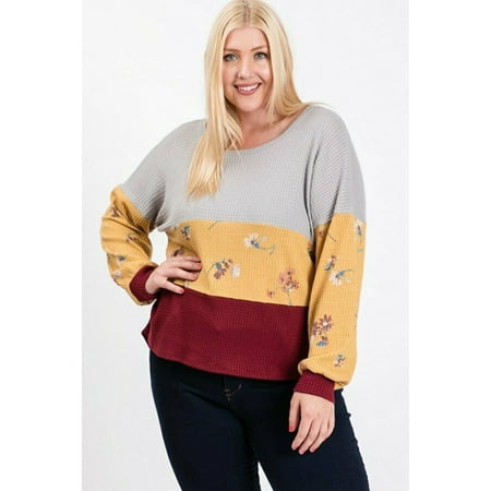 New Women Plus Size Long Sleeve Top Color Block lo-hi 1XL 2XL 3XL