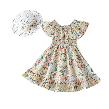 Toddler Girls Outfit Kids Girls Ruffled Sleeve Off Shoulder Floral Elastic Waist Summer Princess Dress With Hat Set Outfits 2Pcs
Toddler Girls Outfit Kids Girls Ruffled Sleeve Off Shoulder Floral Elastic Waist Summer Princess Dress With Hat Set Outfits 2Pcs