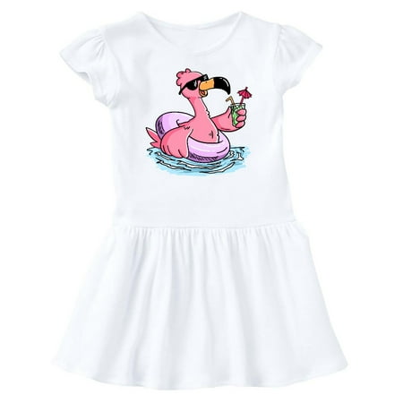 Inktastic Flamingo with Sunglasses Pool Float and Drink Gift Baby Girl Dress