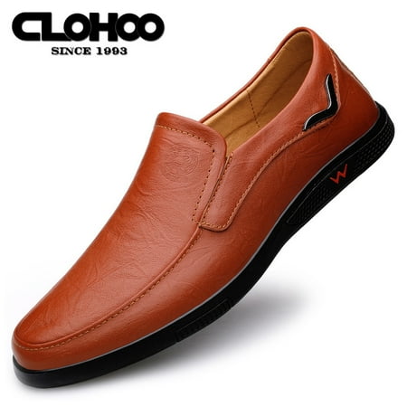 CLOHOO Men‘s Leather Handmade Casual Slip On Shoes