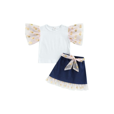 Afunbaby Toddlers Baby Girls 2Pcs Summer Outfits Ruffle Short Sleeve T-Shirt and A-line Mini Denim Skirts
Afunbaby Toddlers Baby Girls 2Pcs Summer Outfits Ruffle Short Sleeve T-Shirt and A-line Mini Denim Skirts
