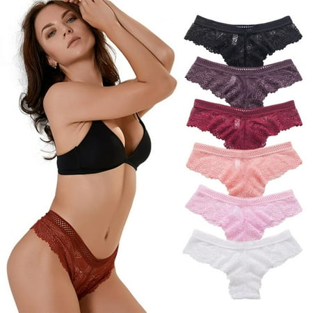 Womens Lace Thongs Low Rise Hallow Out Underwear Lace Panties T-Back Thongs