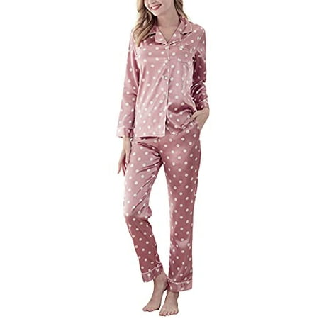 YIMANIE Womens Silky Satin Pajamas Set Classic Sleepwear Loungewear