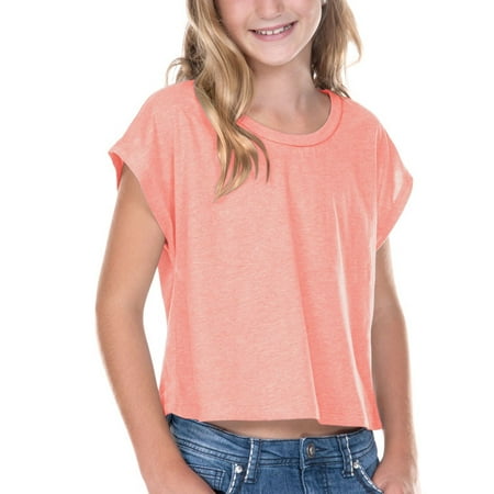 Kavio Big Girls 7-16 Jersey Boxy Crop Lose Fit Tee GJP0598 - Flamingo - Small