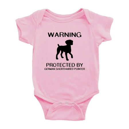 Warning: Protected by A German Shorthaired Pointer Dog Funny Baby Bodysuit Romperss (Pink 3-6 Months)