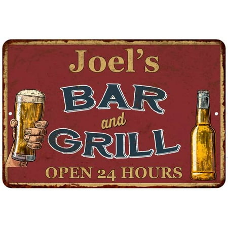 Joel's Red Bar and Grill Personalized Rustic Sign Decor 8x12 108120045050