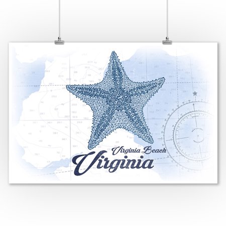 Virginia Beach, Virginia - Starfish - Blue - Coastal Icon - Lantern Press Artwork (9x12 Art Print, Wall Decor Travel Poster)