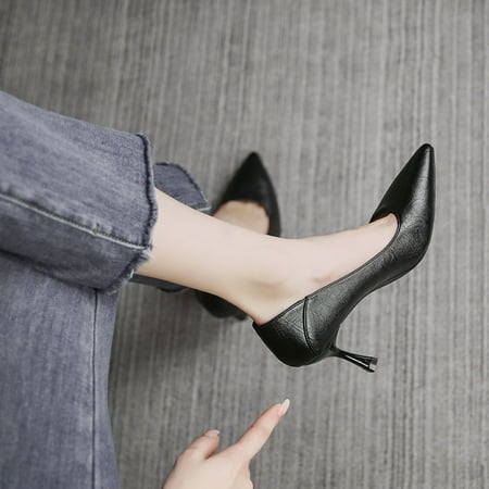 Women‘s Black Patent Leather Pumps Pointed Toe Slip-on Comfy High Heels Women‘s Cozy Stiletto Sandals