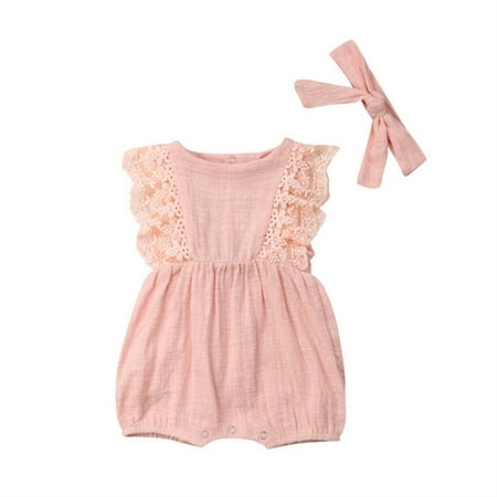 Baby Bodysuit Girls Wrap Cotton Thin Breathable Sleeveless Clothes with Headband