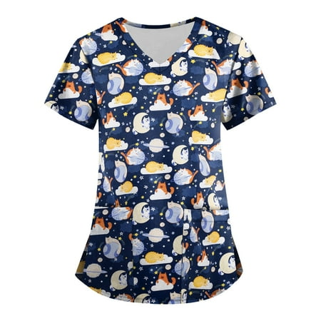 QAZXD Womens Tops Women s Fashion V-neck Short Sleeve Scrub Tops With Pockets Printed Tops
QAZXD Womens Tops Women s Fashion V-neck Short Sleeve Scrub Tops With Pockets Printed Tops